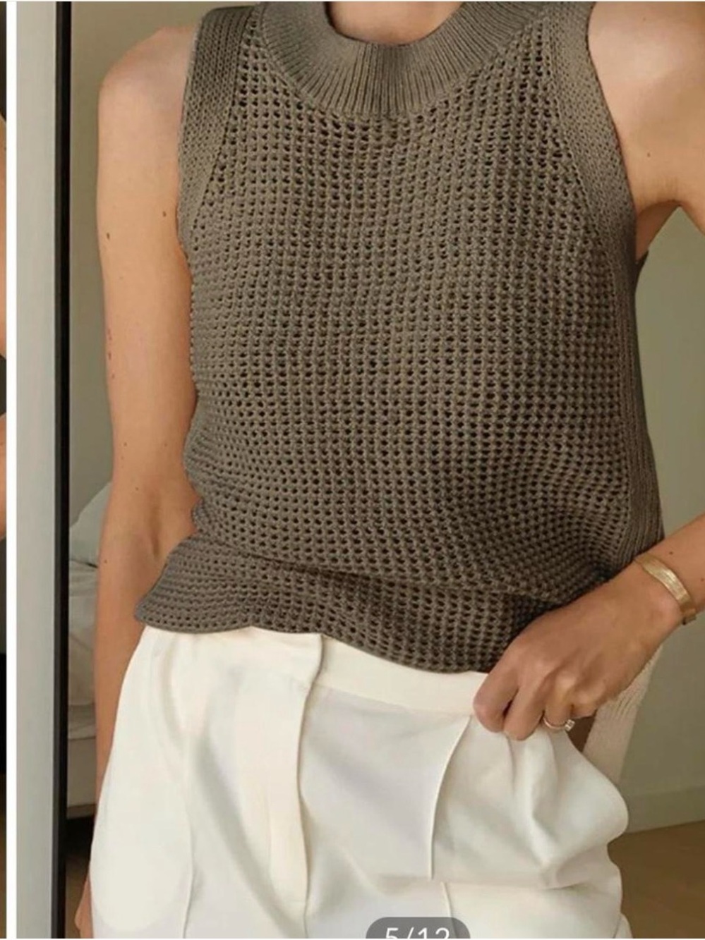 Commense Taupe Crochet Knit Tank